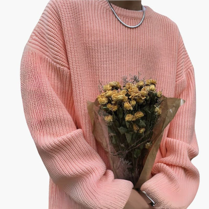 Men’s Knitted Sweater with Round Neck and Ribbed Surface