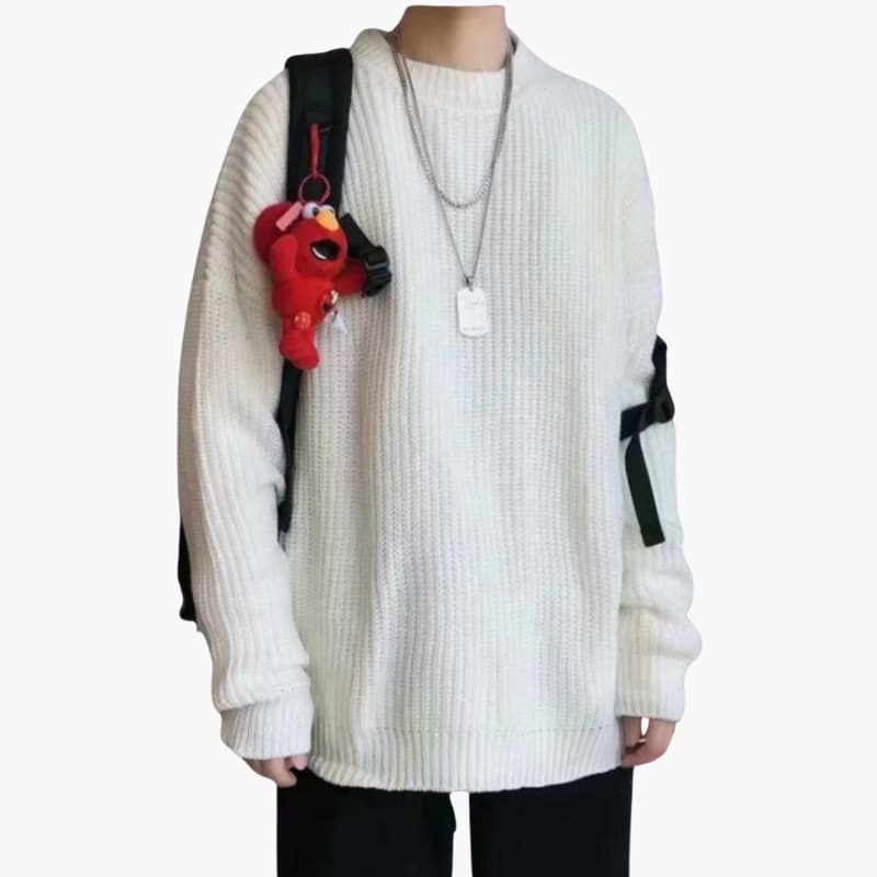 Men’s Knitted Sweater with Round Neck and Ribbed Surface