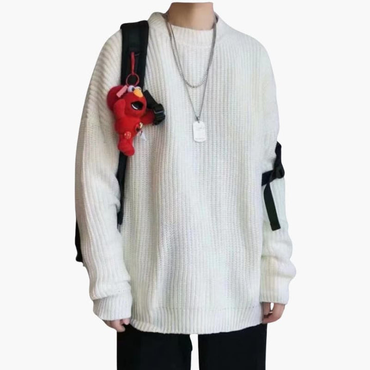 Men’s Knitted Sweater with Round Neck and Ribbed Surface