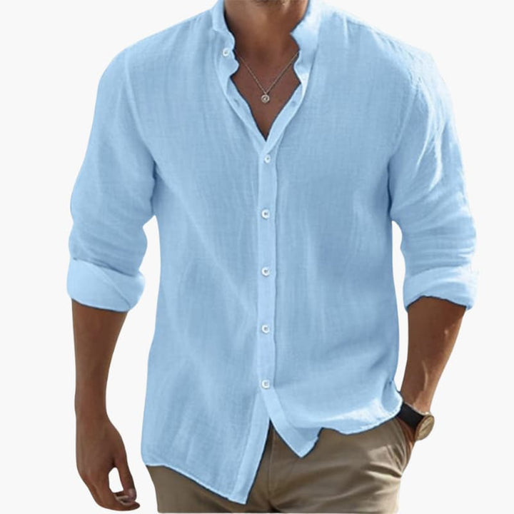 Men’s Long-Sleeve Shirt with Button Closure and Spread Collar