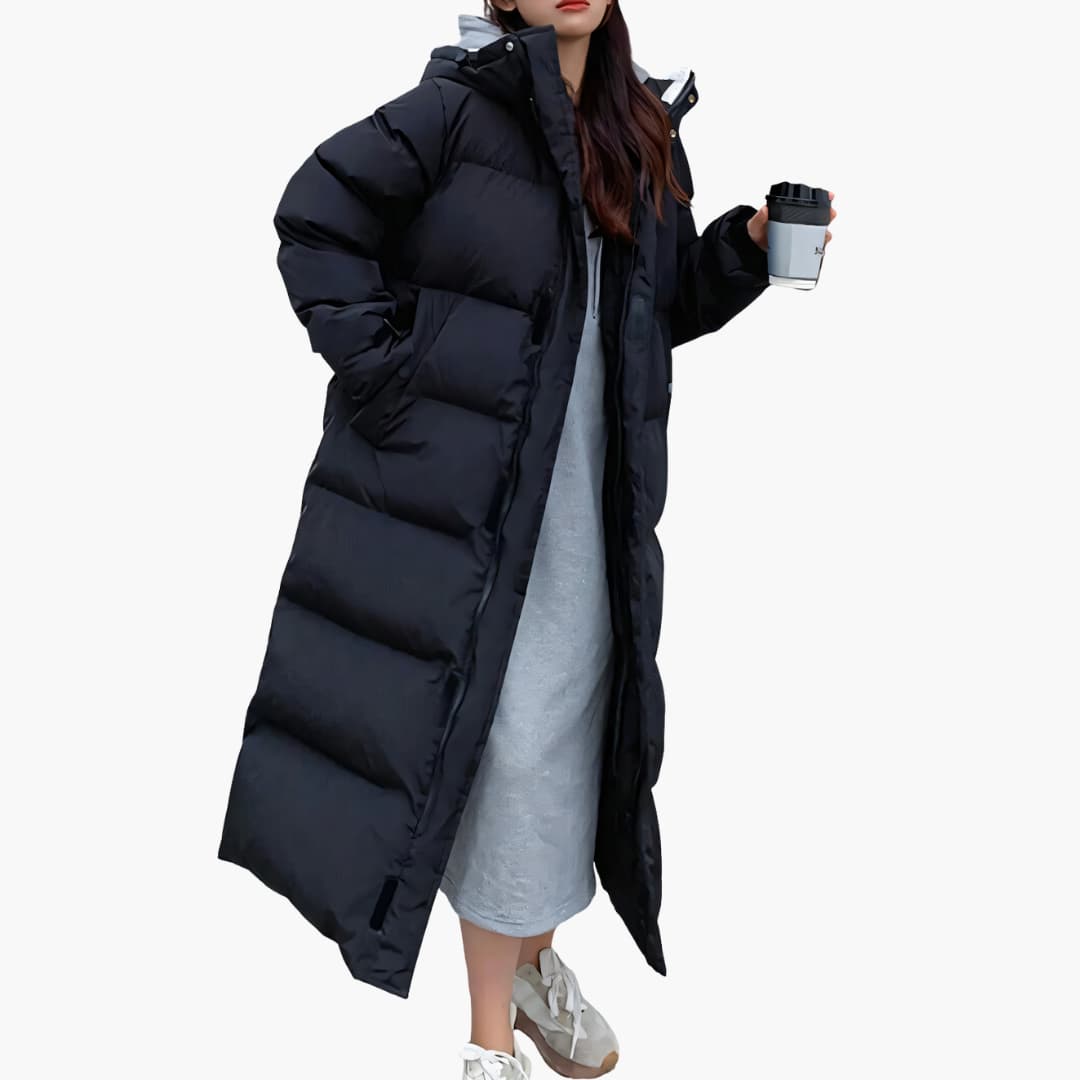 ERICA | Women's Hooded Long Winter Puffer Jacket with Zippered Pockets
