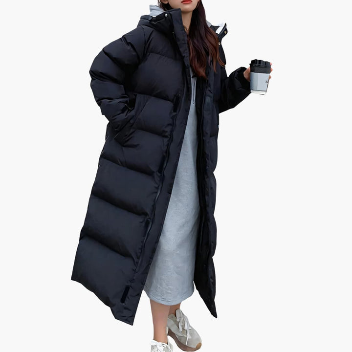 ERICA | Women's Hooded Long Winter Puffer Jacket with Zippered Pockets