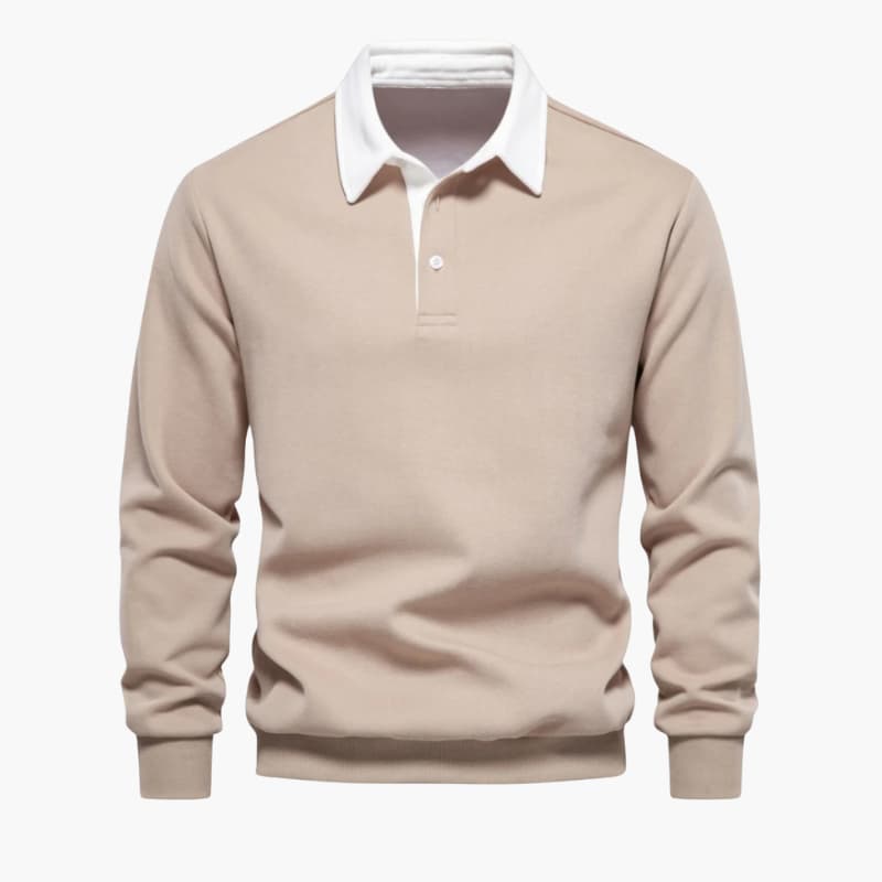 Men’s Long-Sleeve Polo Sweater with Button Placket and Ribbed Hem