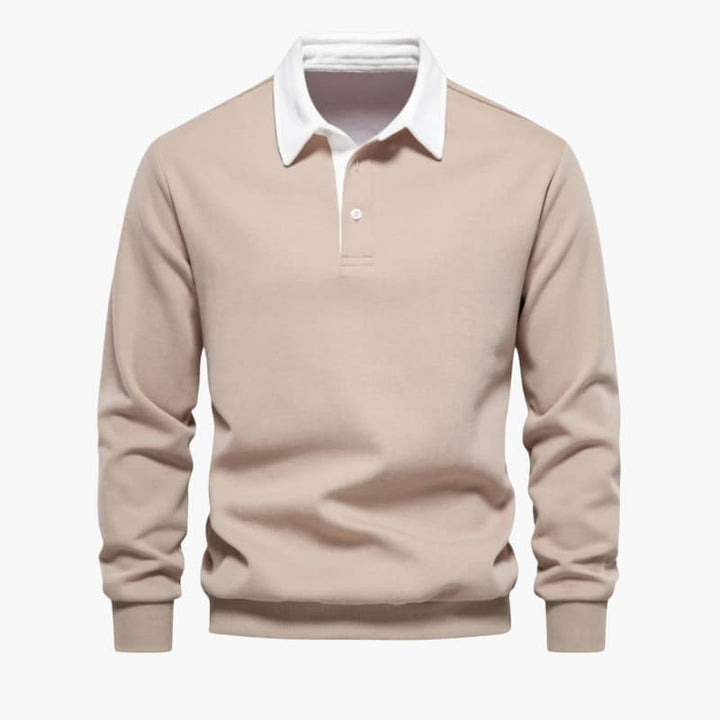 Men’s Long-Sleeve Polo Sweater with Button Placket and Ribbed Hem