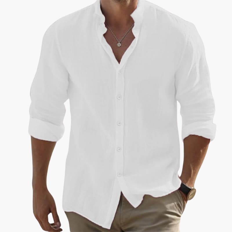 Men’s Long-Sleeve Shirt with Button Closure and Spread Collar