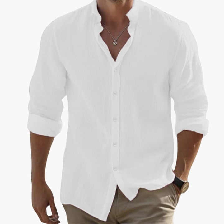 Men’s Long-Sleeve Shirt with Button Closure and Spread Collar