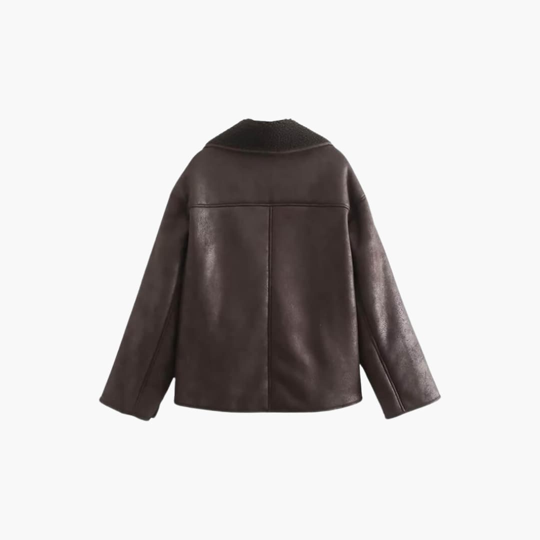 MARIA | Faux Leather Shearling Jacket - Women's Warm Winter Coat