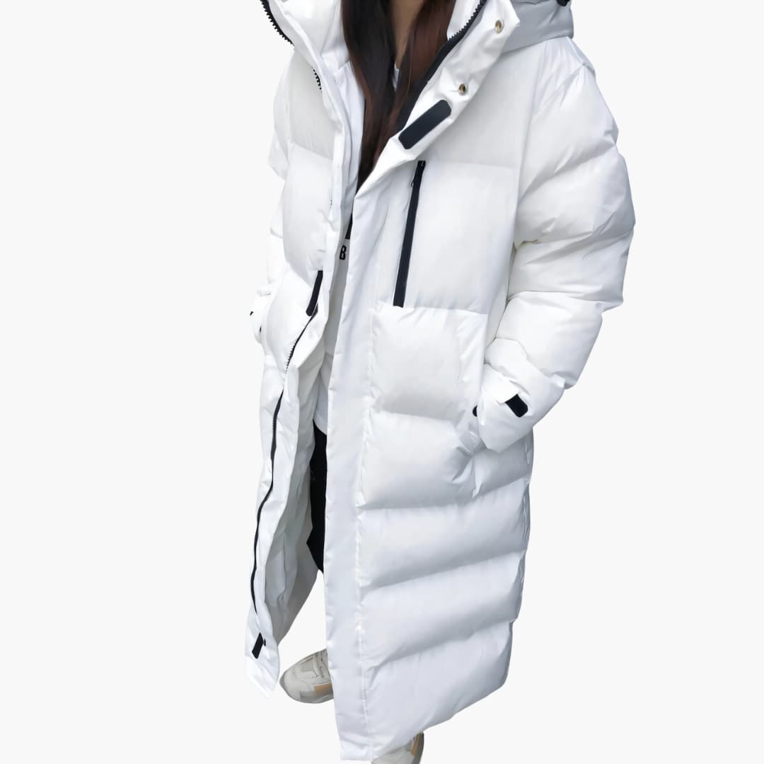 ERICA | Women's Hooded Long Winter Puffer Jacket with Zippered Pockets