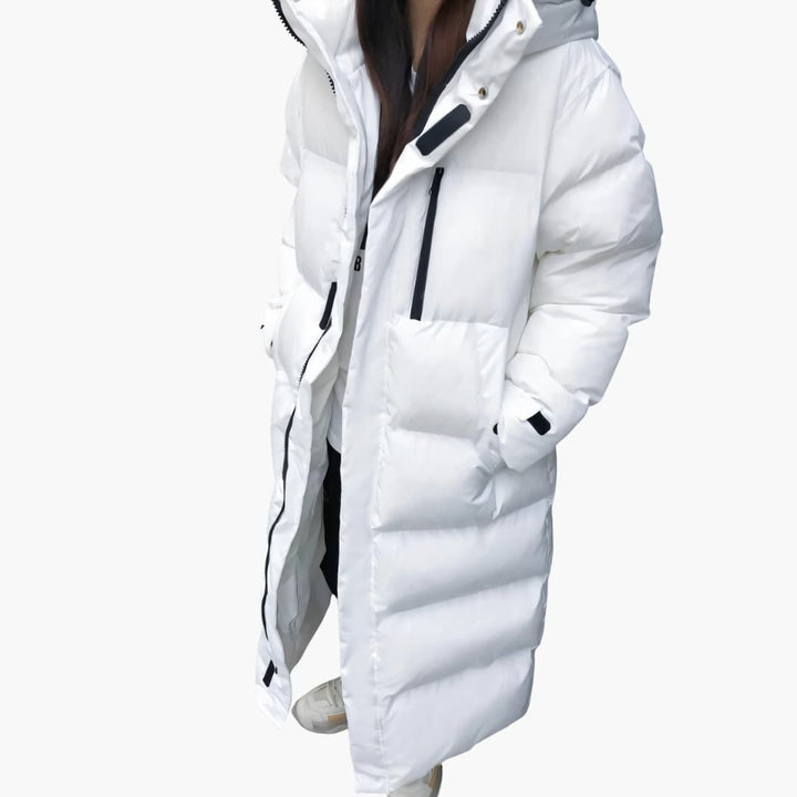 ERICA | Women's Hooded Long Winter Puffer Jacket with Zippered Pockets
