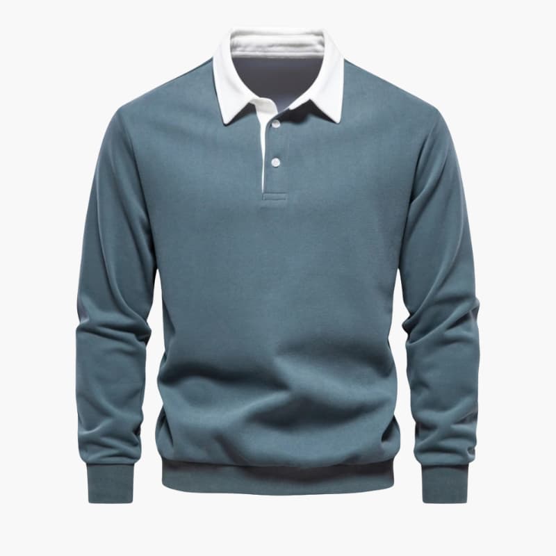 Men’s Long-Sleeve Polo Sweater with Button Placket and Ribbed Hem