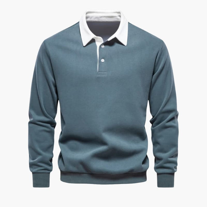 Men’s Long-Sleeve Polo Sweater with Button Placket and Ribbed Hem