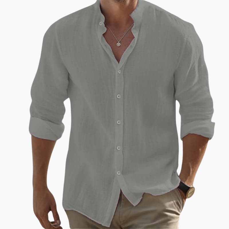 Men’s Long-Sleeve Shirt with Button Closure and Spread Collar