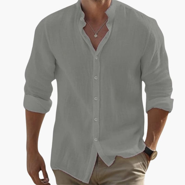 Men’s Long-Sleeve Shirt with Button Closure and Spread Collar