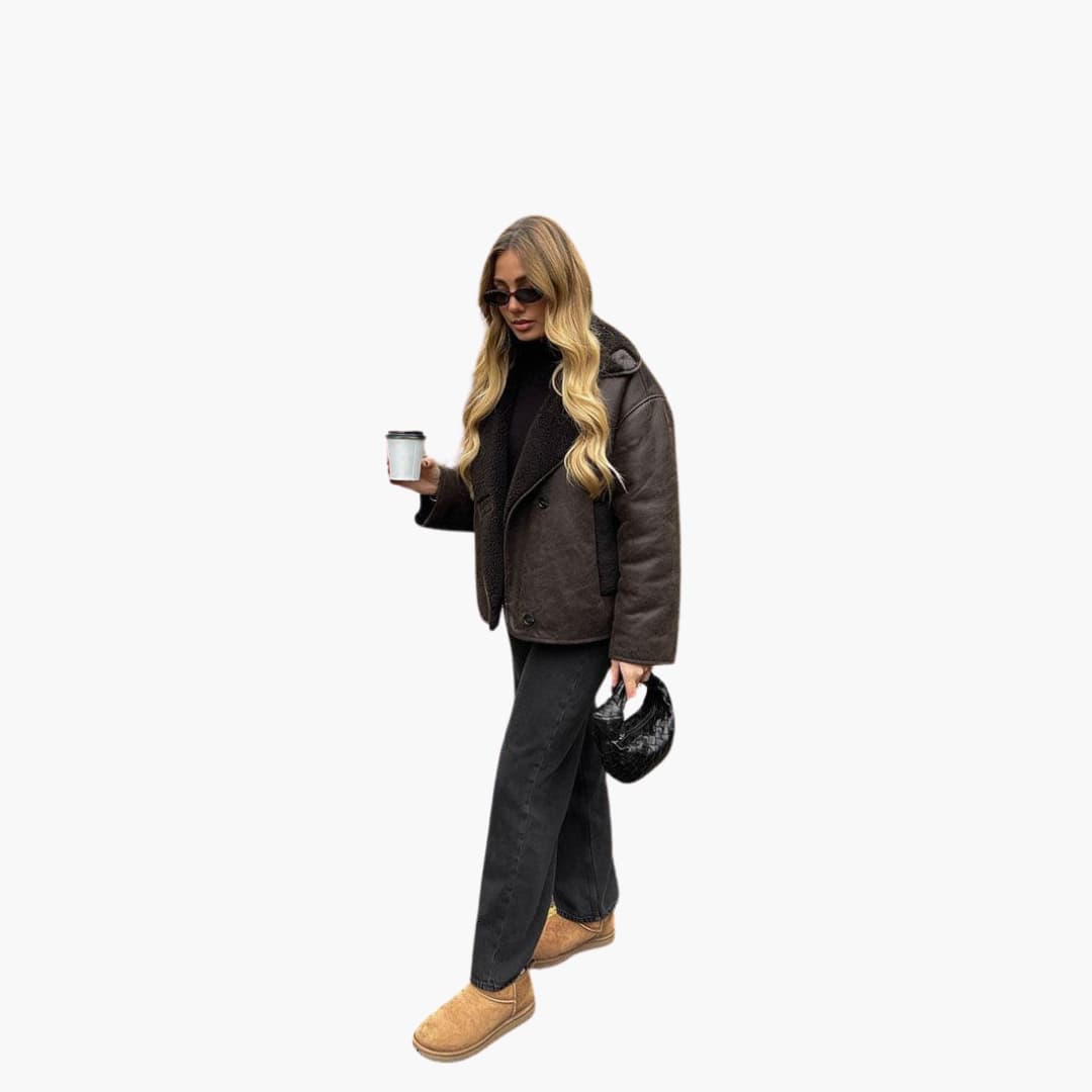 MARIA | Faux Leather Shearling Jacket - Women's Warm Winter Coat