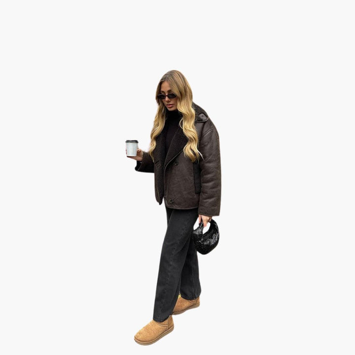 MARIA | Faux Leather Shearling Jacket - Women's Warm Winter Coat