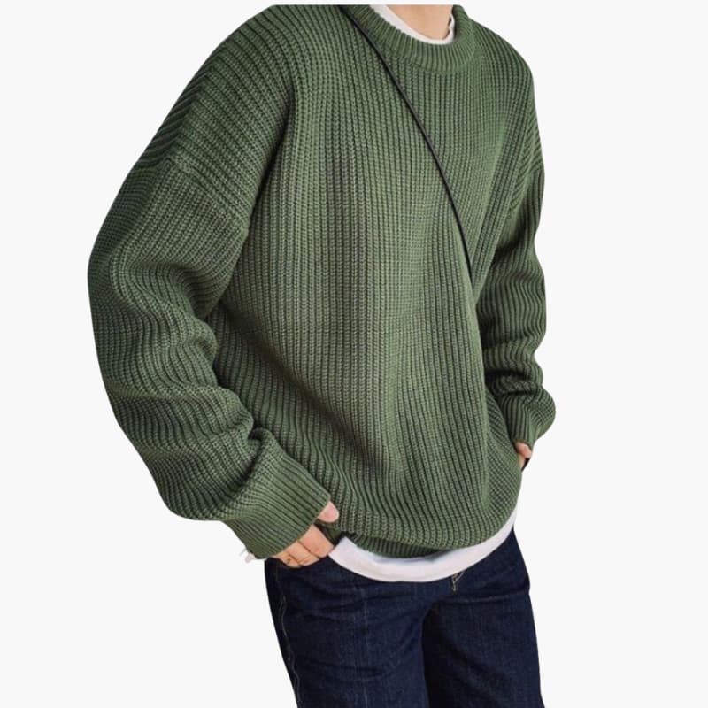 Men’s Knitted Sweater with Round Neck and Ribbed Surface