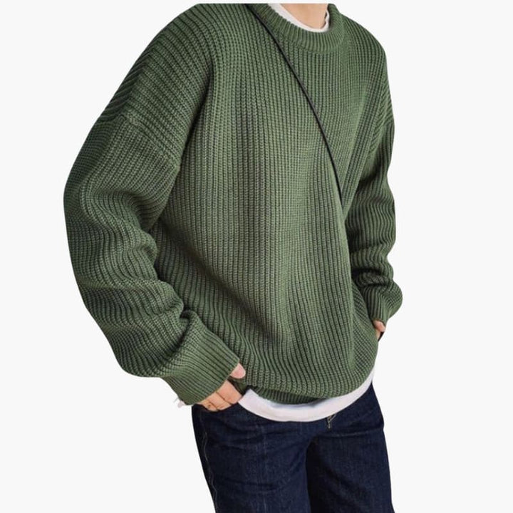 Men’s Knitted Sweater with Round Neck and Ribbed Surface