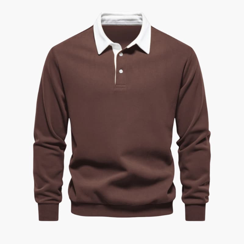 Men’s Long-Sleeve Polo Sweater with Button Placket and Ribbed Hem