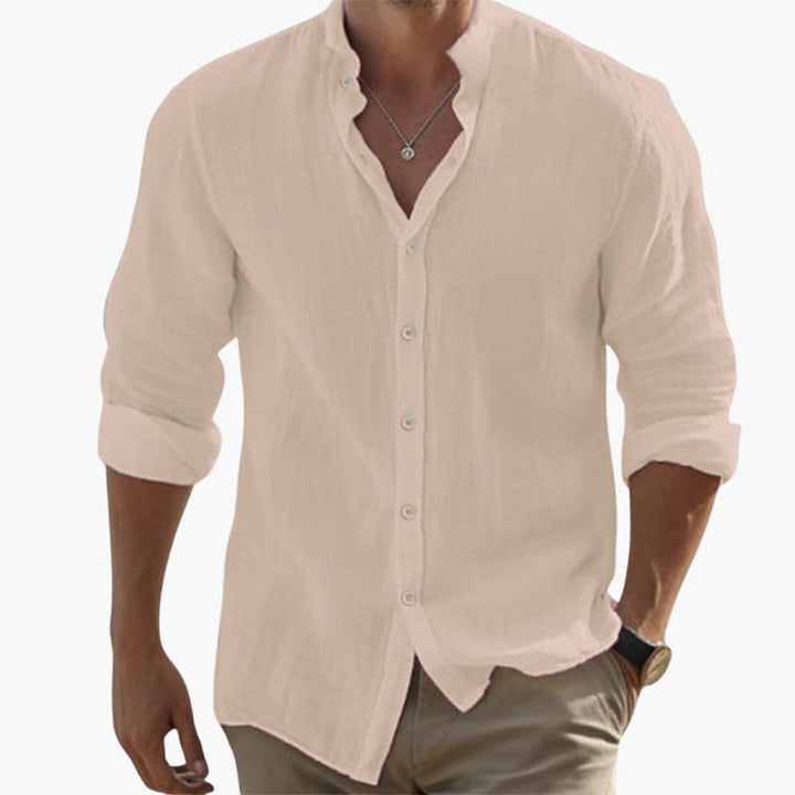 Men’s Long-Sleeve Shirt with Button Closure and Spread Collar