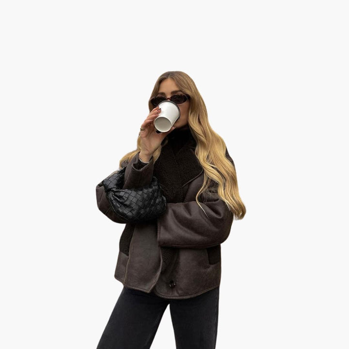 MARIA | Faux Leather Shearling Jacket - Women's Warm Winter Coat
