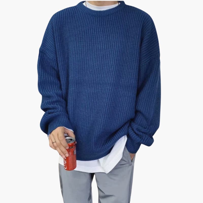 Men’s Knitted Sweater with Round Neck and Ribbed Surface