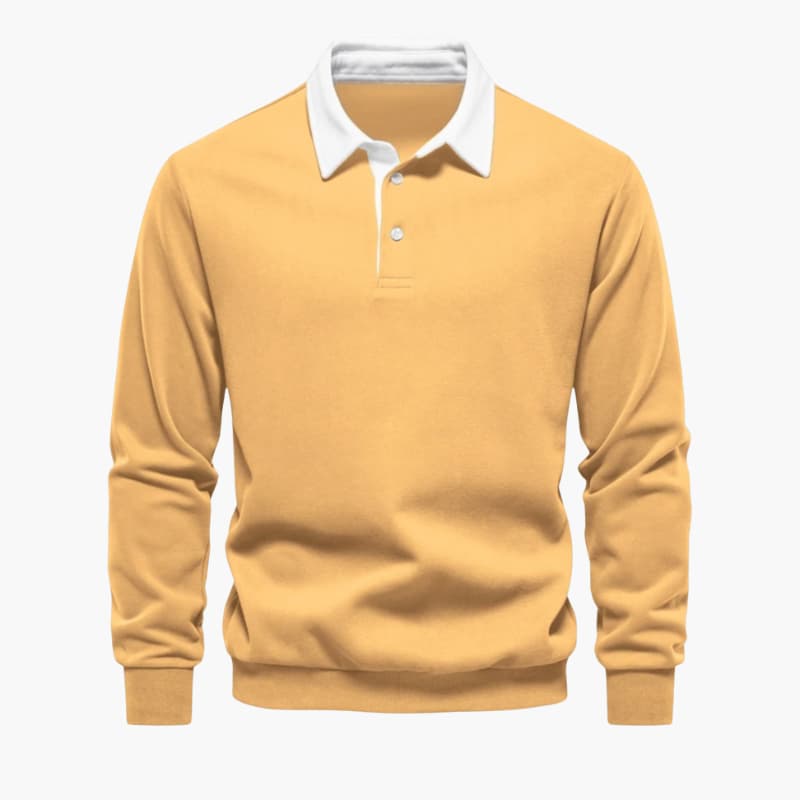 Men’s Long-Sleeve Polo Sweater with Button Placket and Ribbed Hem