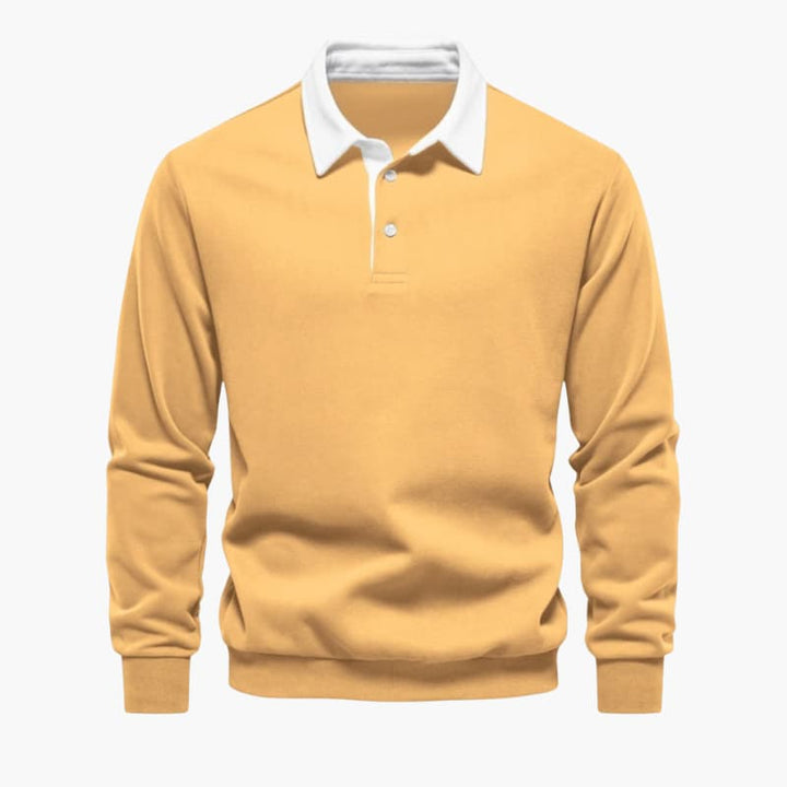 Men’s Long-Sleeve Polo Sweater with Button Placket and Ribbed Hem