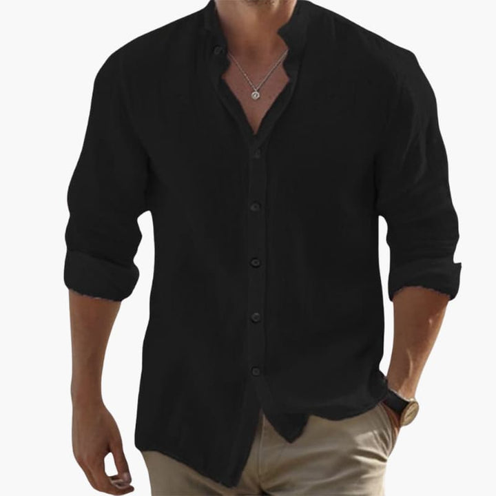 Men’s Long-Sleeve Shirt with Button Closure and Spread Collar