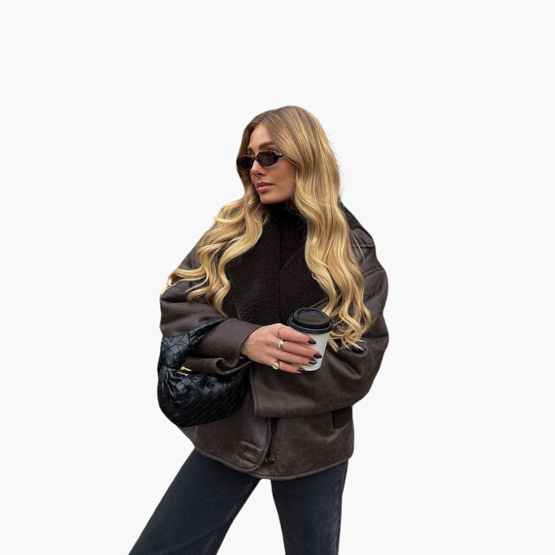MARIA | Faux Leather Shearling Jacket - Women's Warm Winter Coat