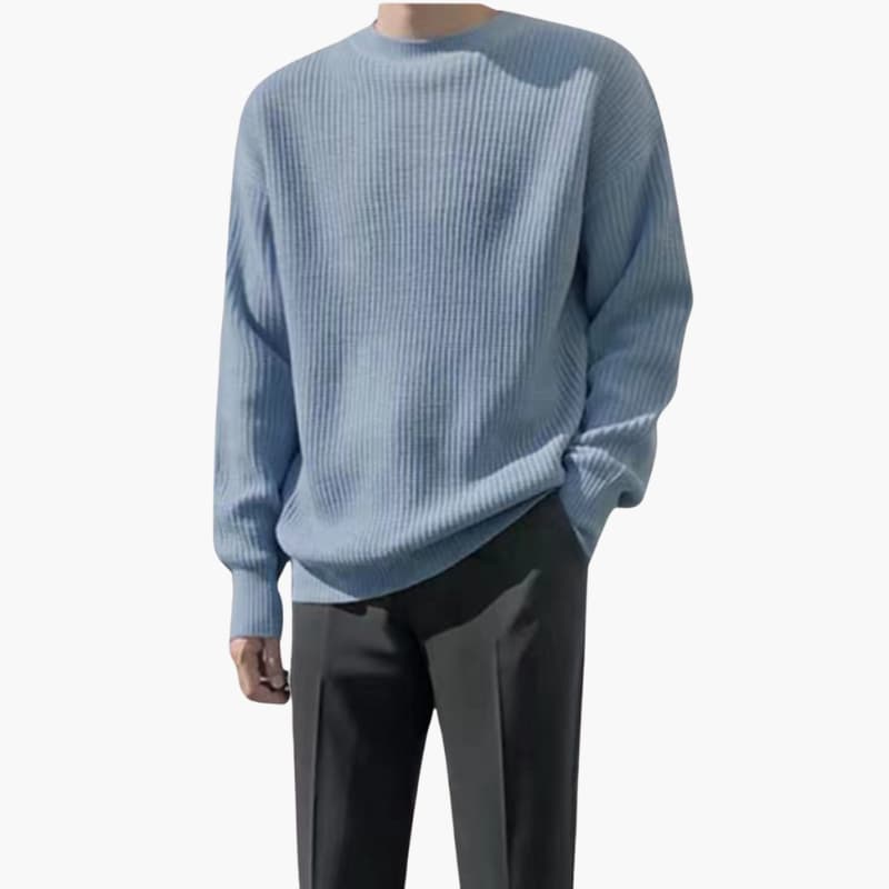 Men’s Knitted Sweater with Round Neck and Ribbed Surface