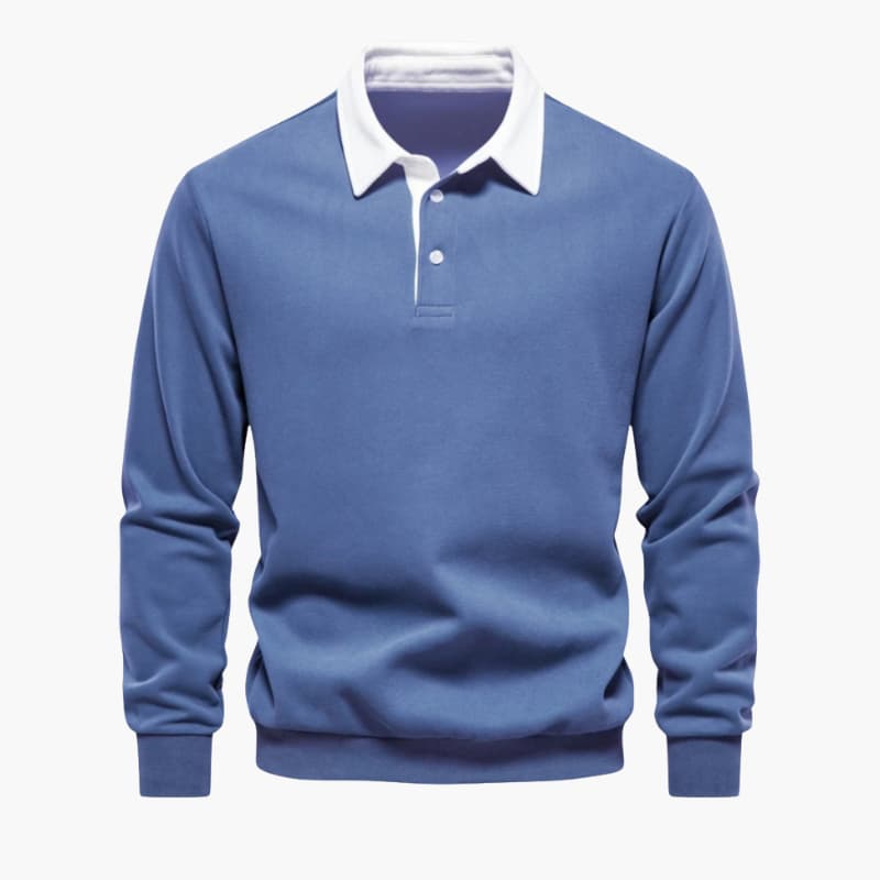 Men’s Long-Sleeve Polo Sweater with Button Placket and Ribbed Hem