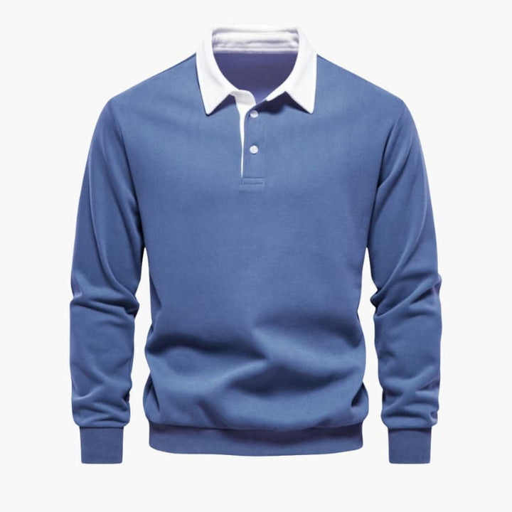 Men’s Long-Sleeve Polo Sweater with Button Placket and Ribbed Hem