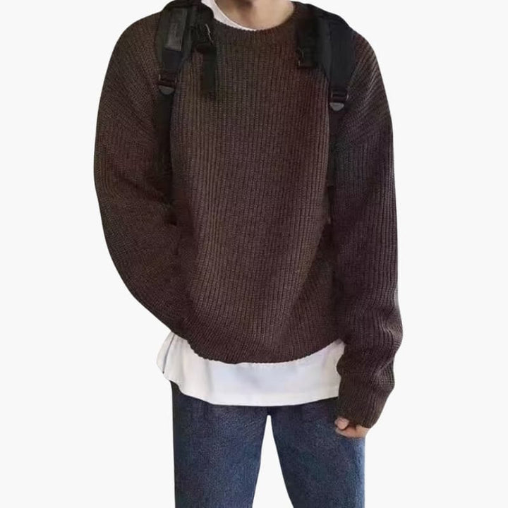 Men’s Knitted Sweater with Round Neck and Ribbed Surface