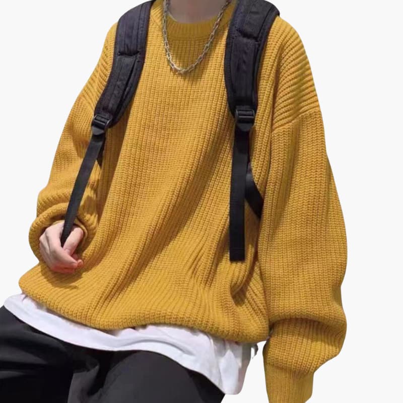Men’s Knitted Sweater with Round Neck and Ribbed Surface