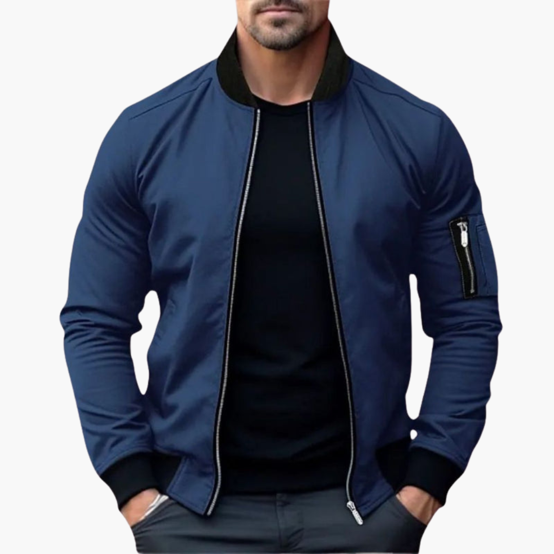 Men’s Bomber Jacket with Zip Fastening and Ribbed Hem