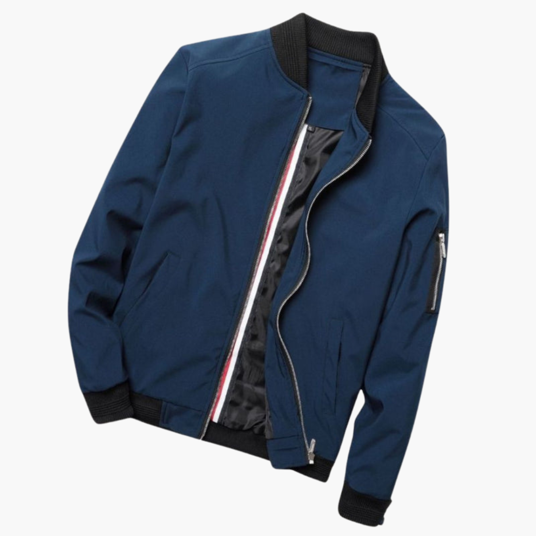 Men’s Bomber Jacket with Zip Fastening and Ribbed Hem