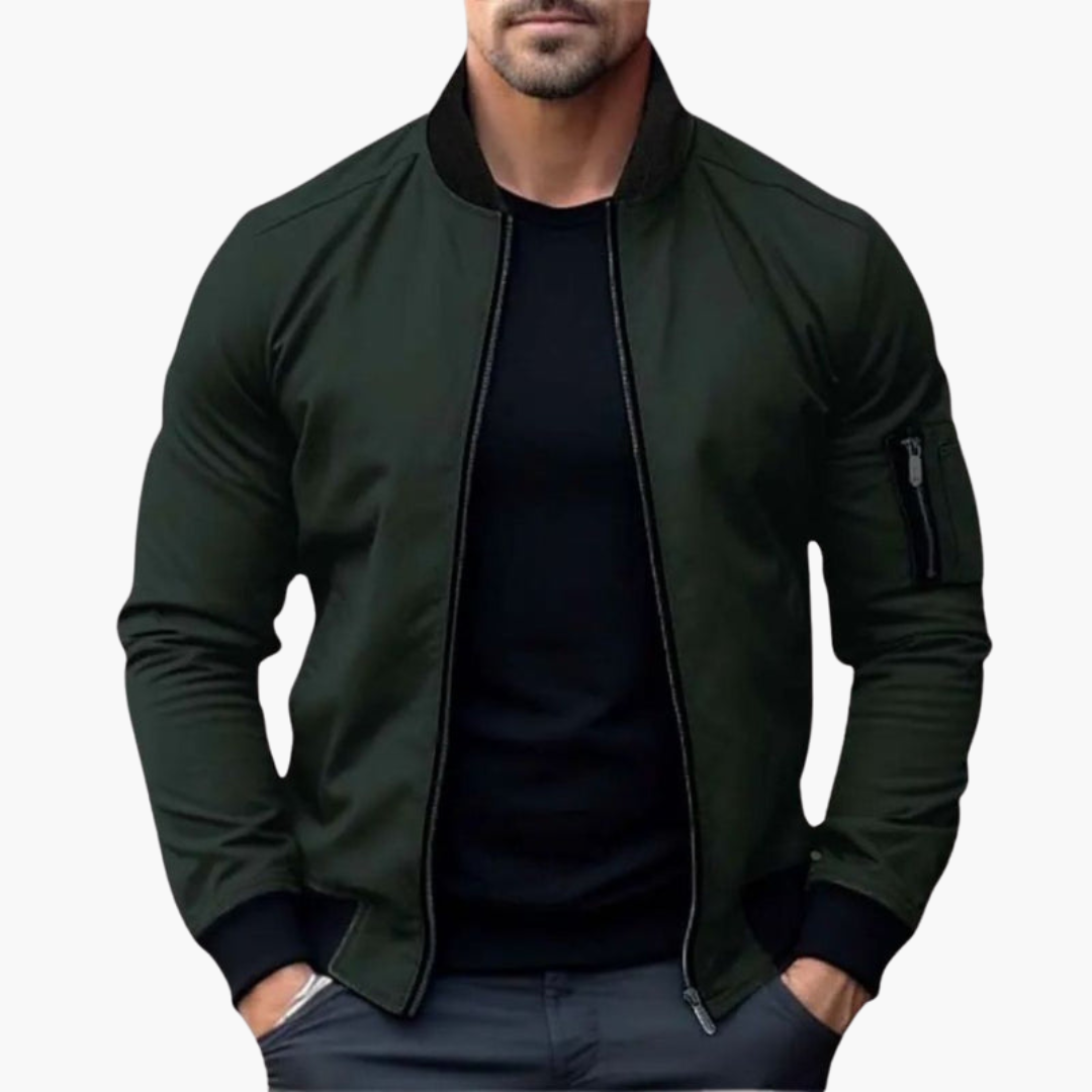 Men’s Bomber Jacket with Zip Fastening and Ribbed Hem
