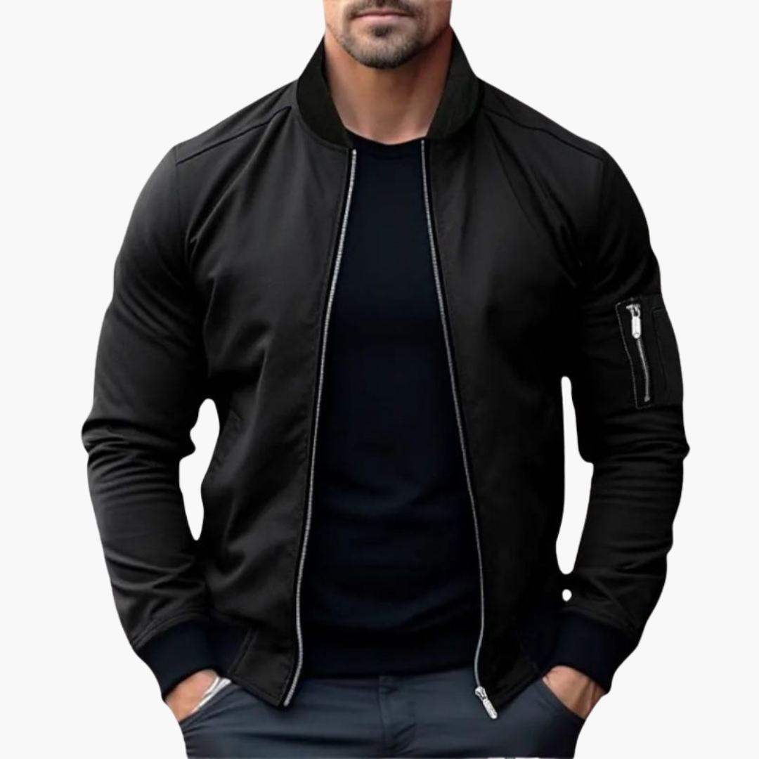 Men’s Bomber Jacket with Zip Fastening and Ribbed Hem