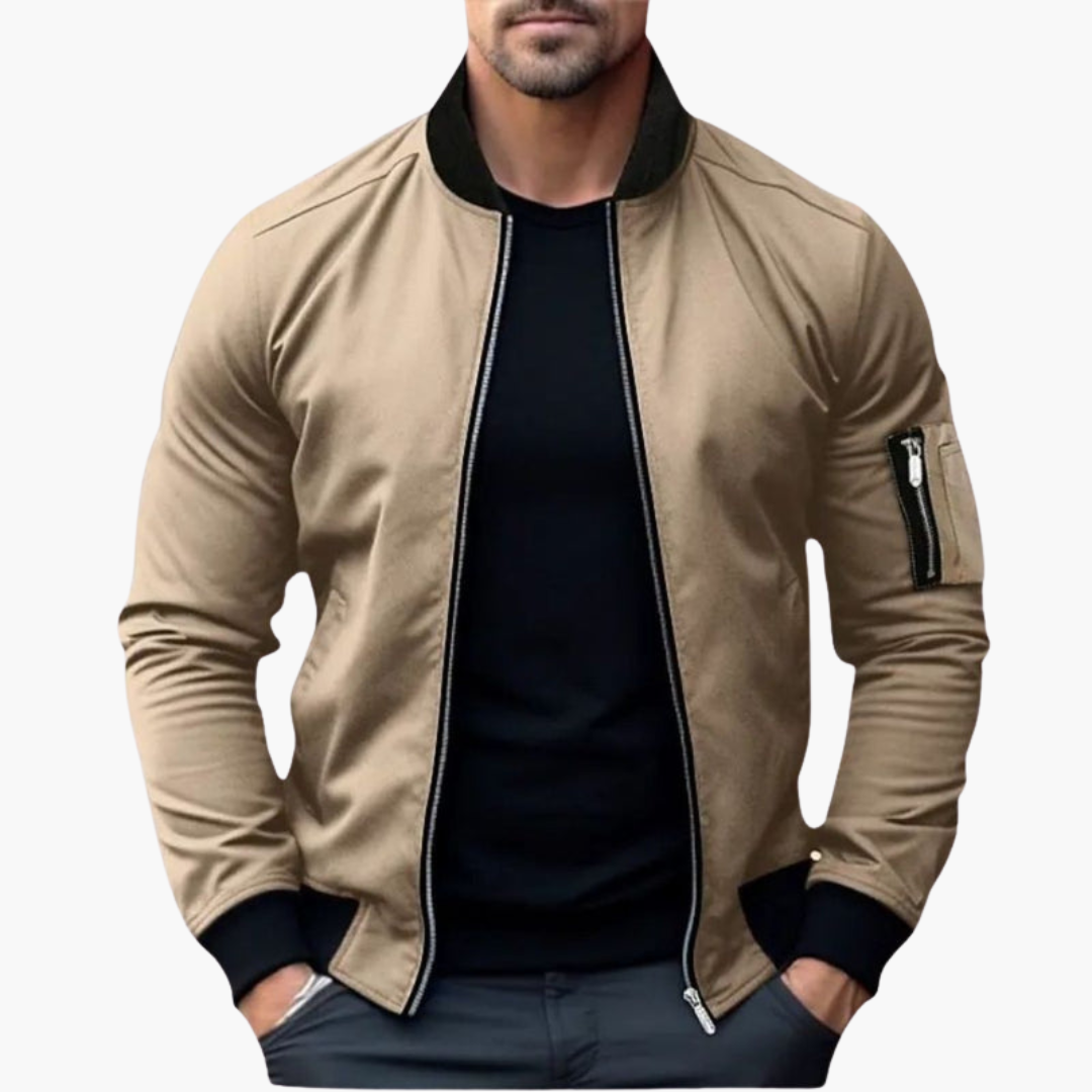 Men’s Bomber Jacket with Zip Fastening and Ribbed Hem