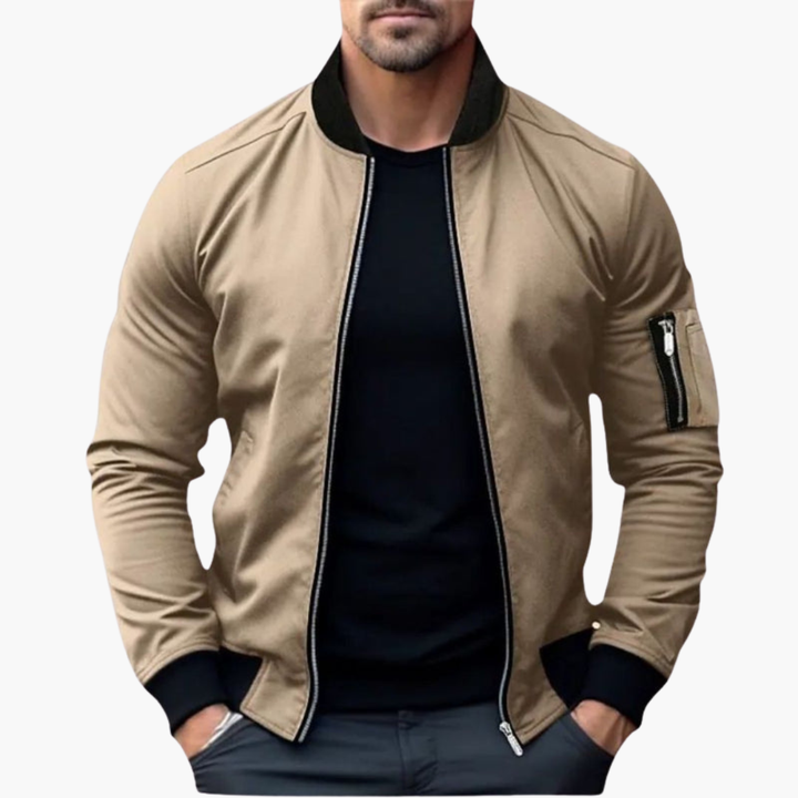 Men’s Bomber Jacket with Zip Fastening and Ribbed Hem