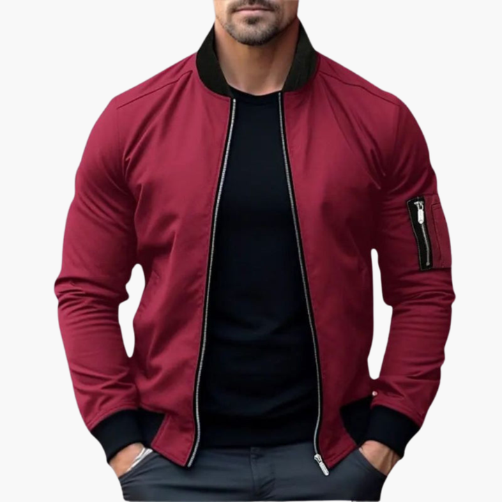 Men’s Bomber Jacket with Zip Fastening and Ribbed Hem