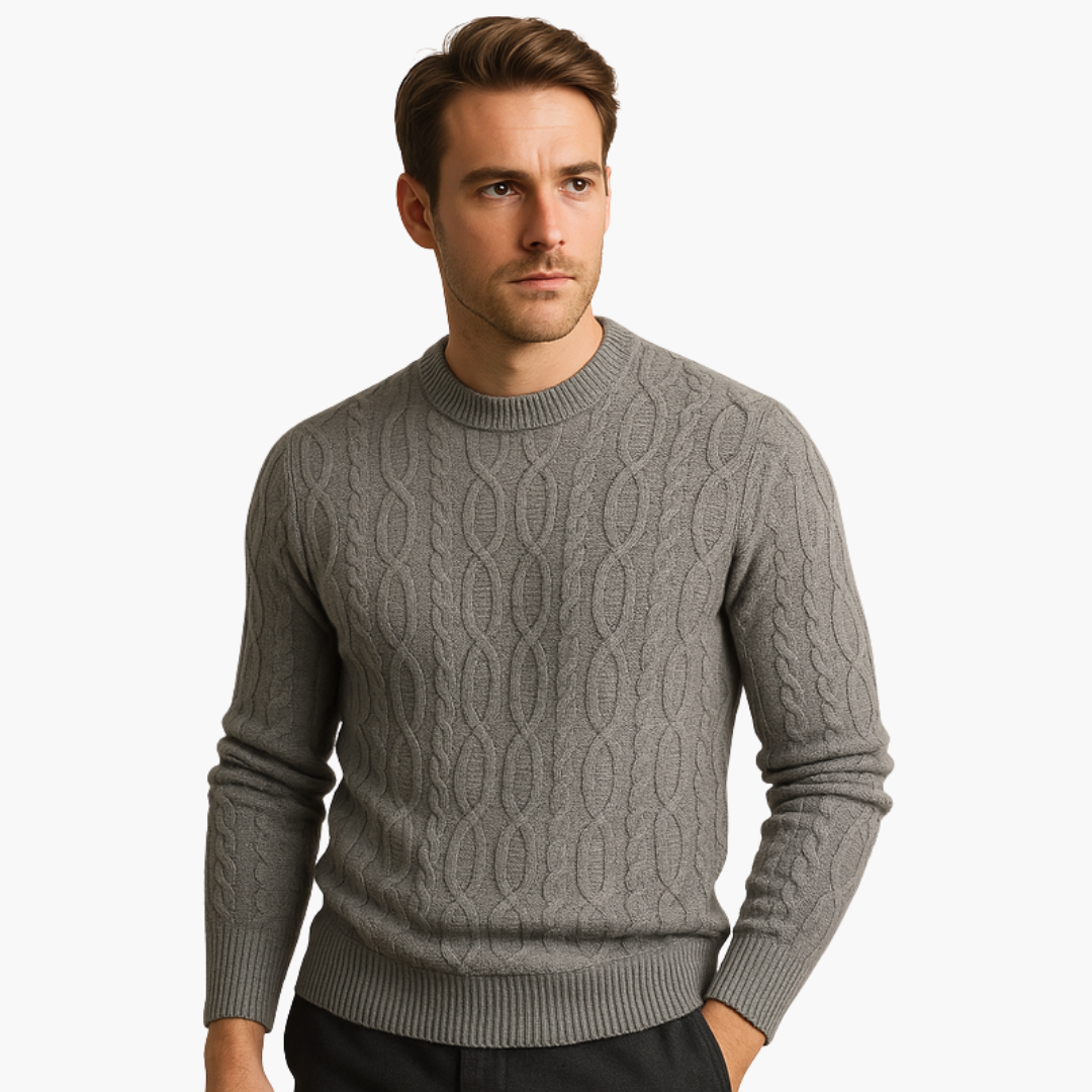Men’s Cable Knit Sweater with Crew Neck