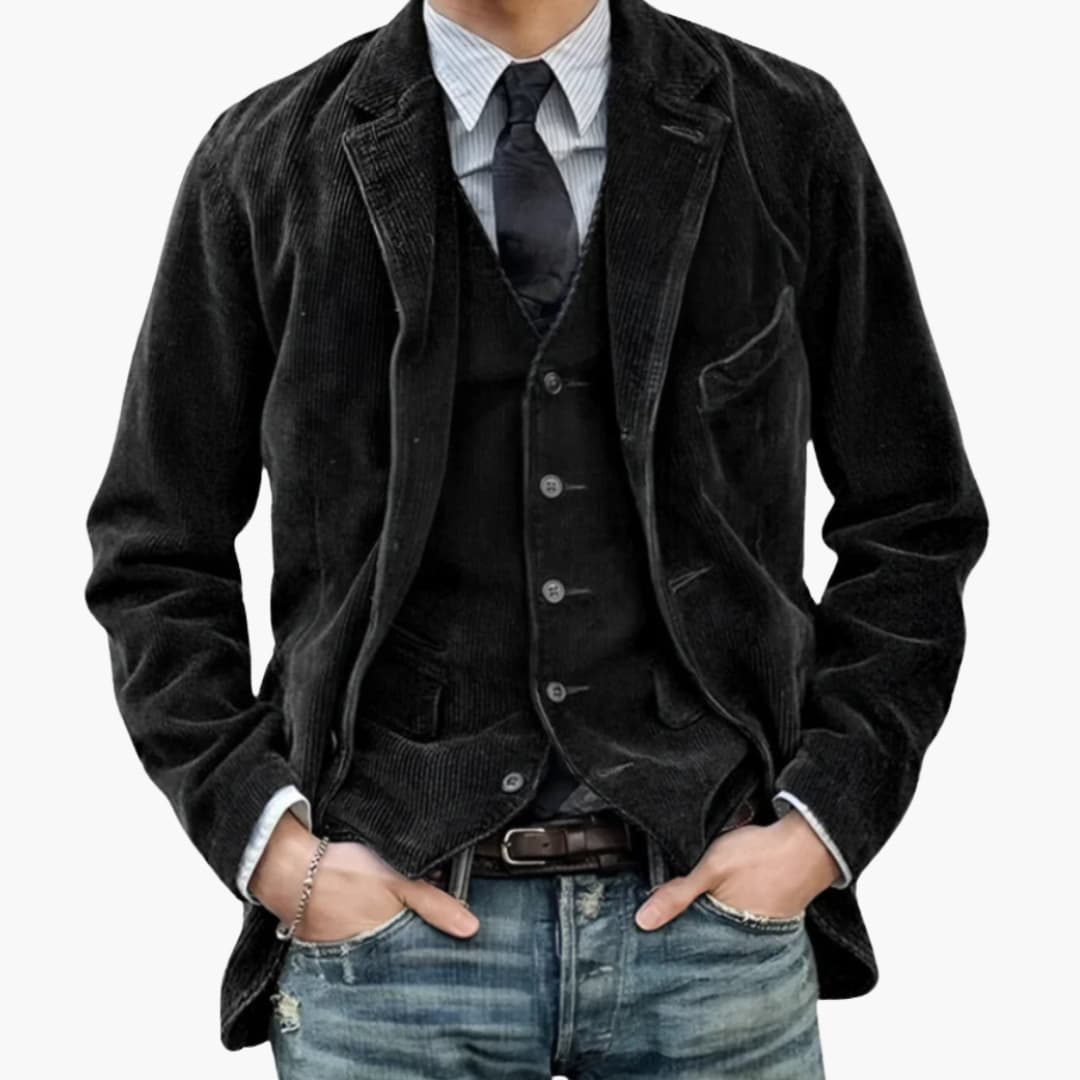 Men’s Corduroy Blazer with Notched Lapel and Front Pockets