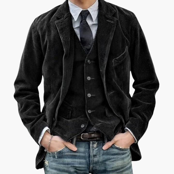 Men’s Corduroy Blazer with Notched Lapel and Front Pockets