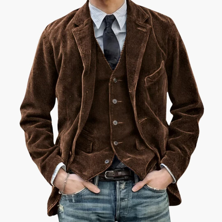 Men’s Corduroy Blazer with Notched Lapel and Front Pockets