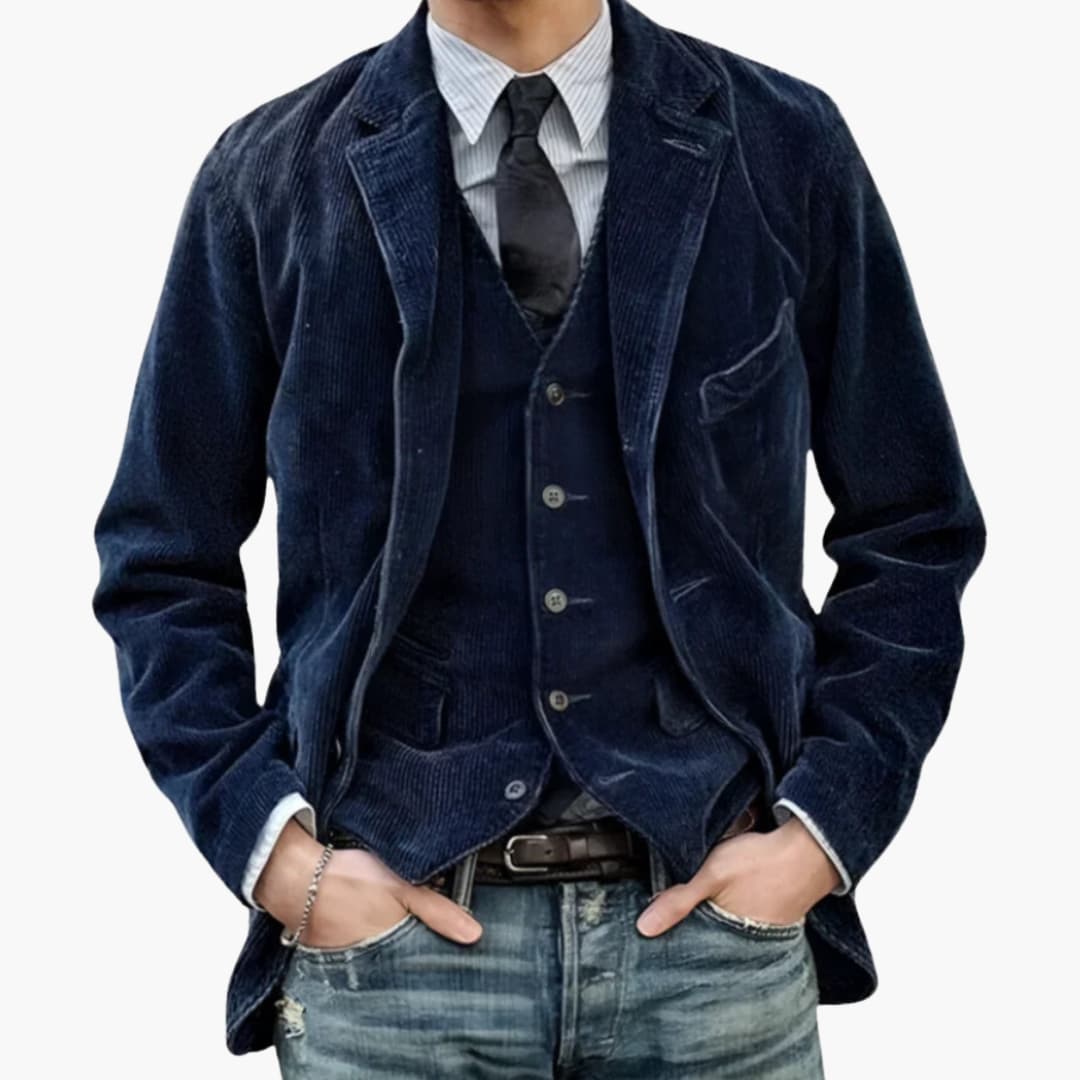 Men’s Corduroy Blazer with Notched Lapel and Front Pockets