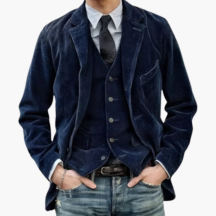Men’s Corduroy Blazer with Notched Lapel and Front Pockets
