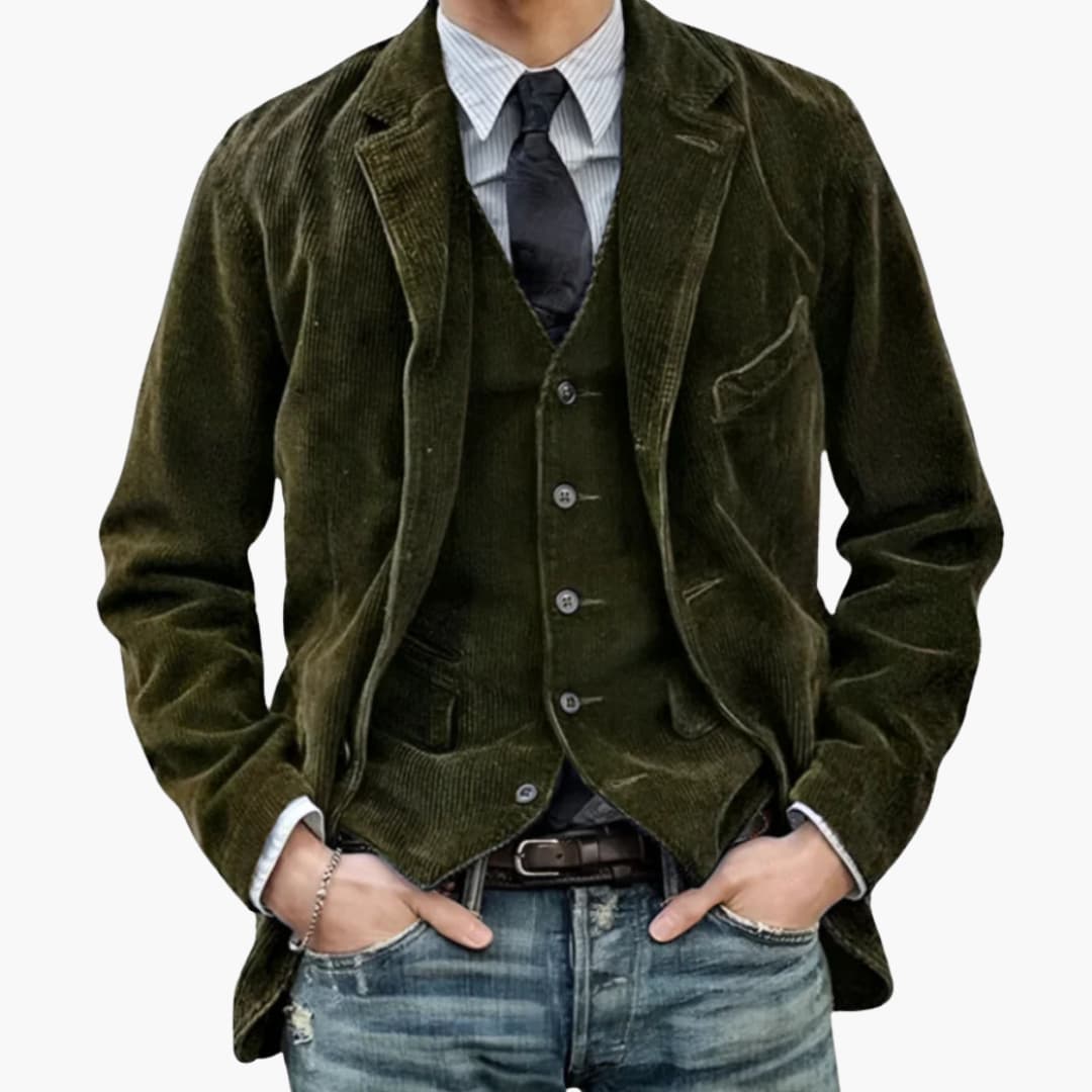 Men’s Corduroy Blazer with Notched Lapel and Front Pockets