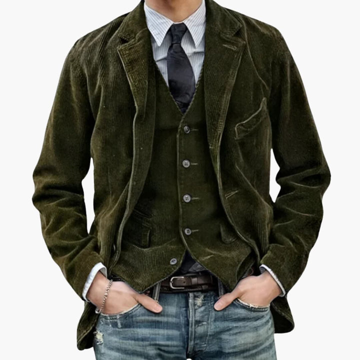 Men’s Corduroy Blazer with Notched Lapel and Front Pockets