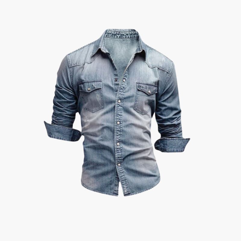 Men’s Denim Western Shirt with Snap Buttons and Chest Pockets